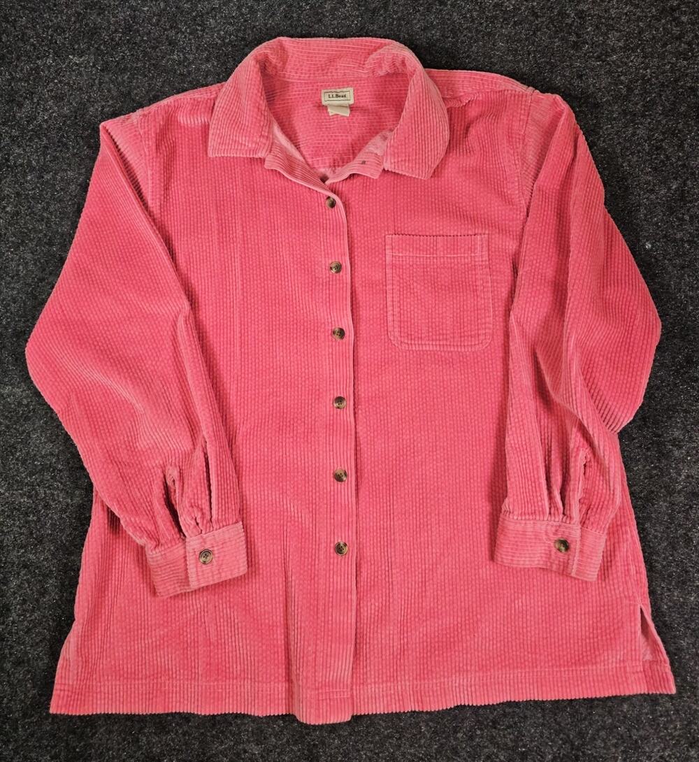 LL Bean Corduroy Shirt Jacket Large Womens Shacket OJTJ1 Pink Fuchsia Button